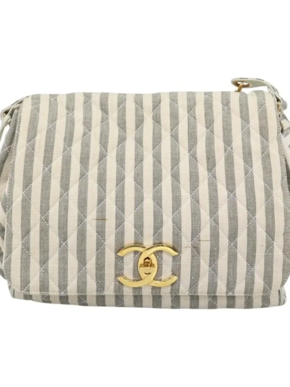 CHANEL Matelasse Shoulder Bag Canvas Light Blue White CC Auth 48071AV